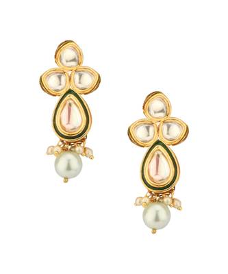Intricate Spectacle Cream And Green Kundan, Pearls Necklace Set. 5