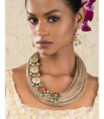 Jubilistic Beige Jute Thread,  Pearls And Lakh Pieces Necklace And Earrings Set.
