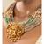 Celestial Surprise Beige Jute Threaded Gold Pendant Necklace And Earrings Set With Agate And Gold Beads.