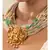 Celestial Surprise Beige Jute Threaded Gold Pendant Necklace Amd Earrings Set With Agate And Gold Beads.