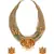 Celestial Surprise Beige Jute Threaded Gold Pendant Necklace Amd Earrings Set With Agate And Gold Beads.
