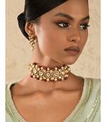 Pearly Paradise Red Kundan And  Pearls Necklace And Earrings Set