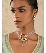 Radiante Red And Pink Kundan, Hydro Ruby Stones, Agate Beads, Rose Quartz And Pearls Necklace And Earrings Set