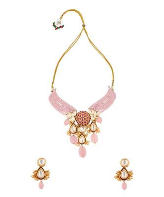 Radiante Red And Pink Kundan, Hydro Ruby Stones, Agate Beads, Rose Quartz And Pearls Necklace And Earrings Set 3
