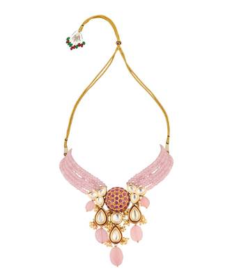 Radiante Red And Pink Kundan, Hydro Ruby Stones, Agate Beads, Rose Quartz And Pearls Necklace And Earrings Set 4