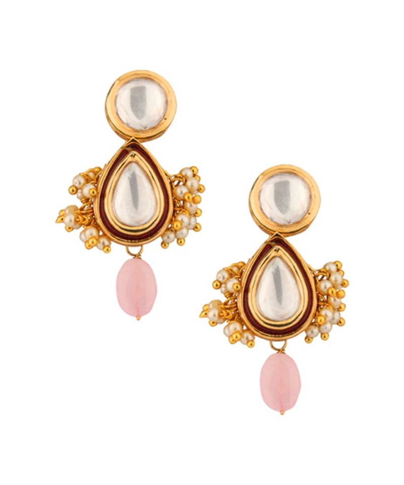 Radiante Red And Pink Kundan, Hydro Ruby Stones, Agate Beads, Rose Quartz And Pearls Necklace And Earrings Set