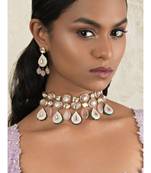 Elemental Pink Enamelled Kundan, Jades And Rose Quartz Drops Necklace And Earrings Set.