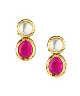 Pink White Gold Tone Kundan Beaded Necklace And Earrings With Pearls And Onyx 5