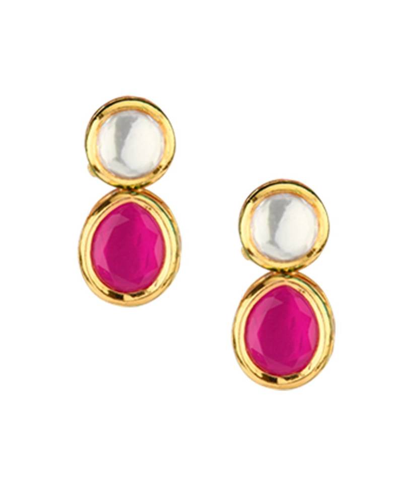 Scarlet Surprise Red  Kundan,  Pearls, Hydro Onyx Necklace And Earrings Set.