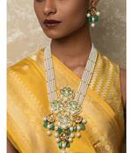 Jazzy Enamelled Green Kundan, Jade And  Pearls Necklace And Earrings Set.