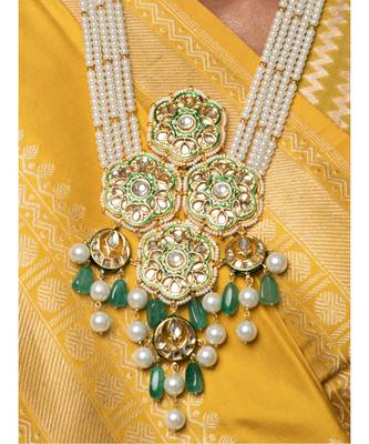 Jazzy Enamelled Green Kundan, Jade And  Pearls Necklace And Earrings Set. 2