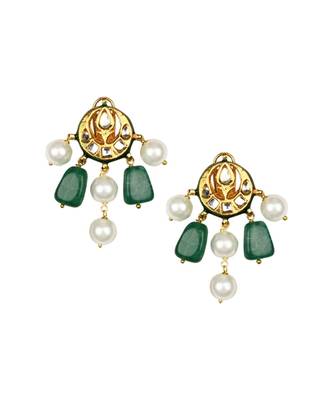 Jazzy Enamelled Green Kundan, Jade And  Pearls Necklace And Earrings Set. 5