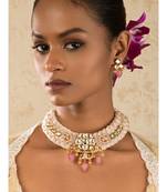 Candy Cadence Pink Kundan, Jade Drops, Quartz,  Pearls Necklace And Earrings Set