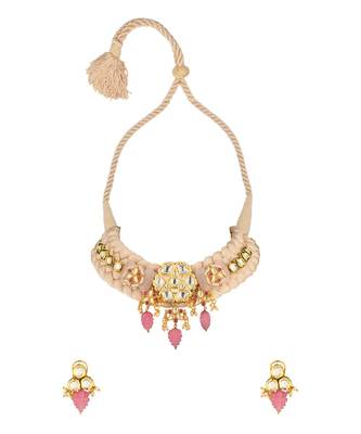 Candy Cadence Pink Kundan, Jade Drops, Quartz,  Pearls Necklace And Earrings Set 3