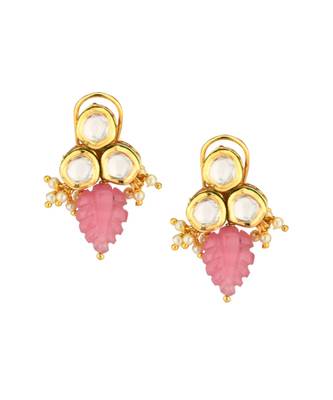 Candy Cadence Pink Kundan, Jade Drops, Quartz,  Pearls Necklace And Earrings Set 5