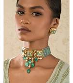 Enigma Green Enamelled Kundan Necklace And Earrings Set