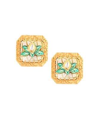Enigma Green Enamelled Kundan Necklace And Earrings Set 5