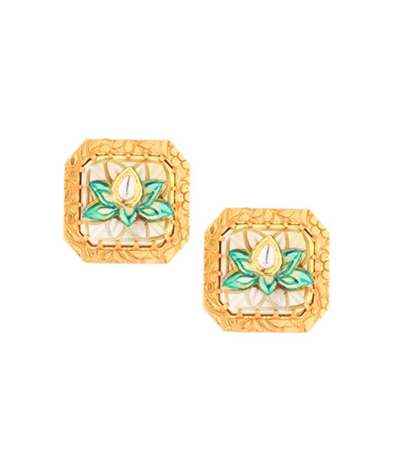 Enigma Green Enamelled Kundan Necklace And Earrings Set