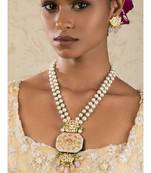 Ethnic Bling Enamelled White And Gold Kundan, Jade Drops,  Pearls Necklace And Earrings Set.