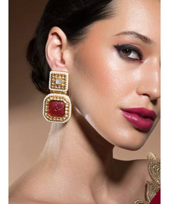Dazzling Red Enamelled Gold Kundan Polki Earrings 1