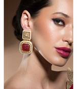 Dazzling Red Enamelled Gold Kundan Polki Earrings