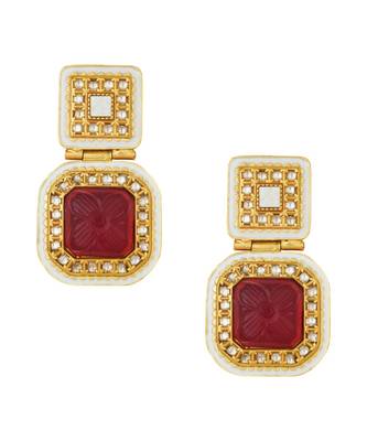 Dazzling Red Enamelled Gold Kundan Polki Earrings 2