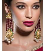 Timeless Kundan Polki Earrings In Hydro Ruby Beads Paired With Baroque Pearls