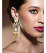 Intoxicating Gold Enamelled Kundan Polki Earrings With Shell Pearls And Gold Beads