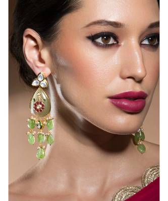 Marvellous Hydro Ruby And Emerald Kundan Polki Earrings With Jade Drops 1