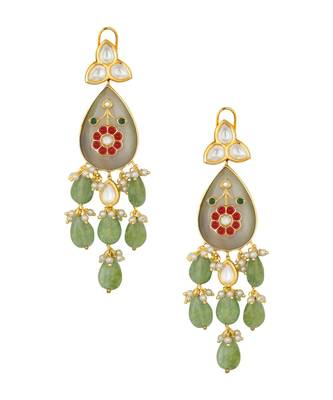 Marvellous Hydro Ruby And Emerald Kundan Polki Earrings With Jade Drops 2