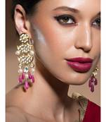 Golden Kundan Polki Earrings With Shell Pearls And Jade Drops