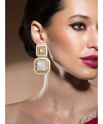 Exquisite Kundan Polki Gold Enamelled White Pearl Earrings 1