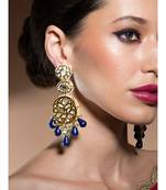 Detailed Kundan Polki Earrings With Dazzling Blue Onyx Drops