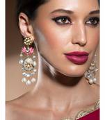 Sublime Kundan Polki Gold Enamelled Earrings In Baroque Pearls And Quartz Drop