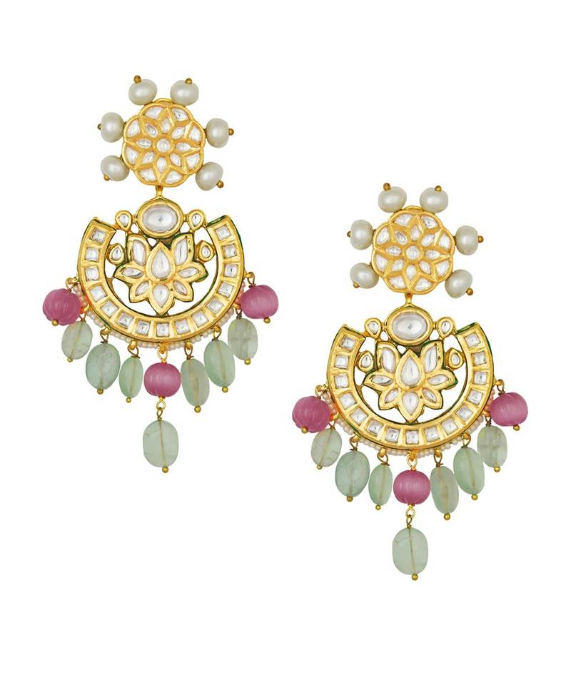 Exquisite Kundan Polki Earrings In Shell Pearls