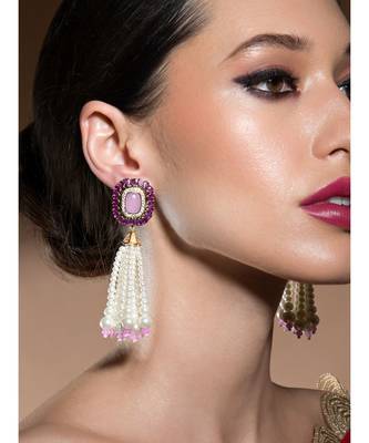 Lush Shell Pearl Earrings With Rose Quartz, Hydro Rubies And Delicate Swarovski Stones 1