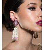 Lush Shell Pearl Earrings With Rose Quartz, Hydro Rubies And Delicate Swarovski Stones