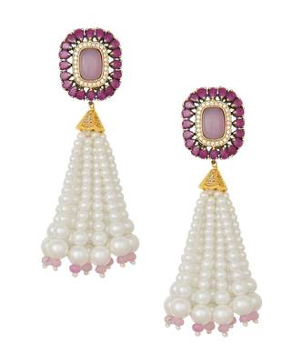 Lush Shell Pearl Earrings With Rose Quartz, Hydro Rubies And Delicate Swarovski Stones 2
