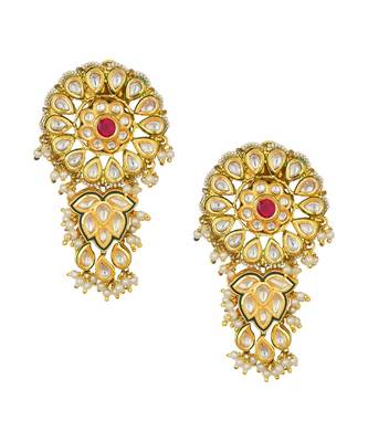 Classic Kundan Polki Hydro Ruby And White Shell Pearl Earrings 2