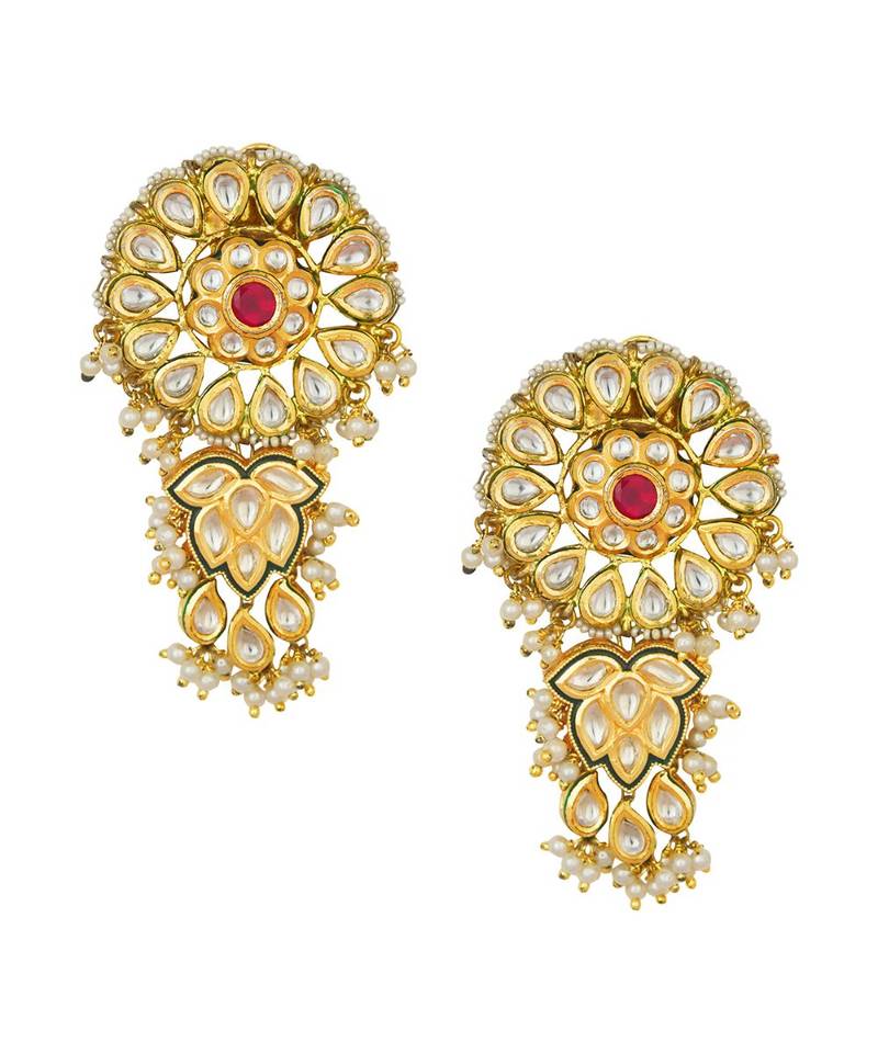 Classic Kundan Polki Hydro Ruby And White Shell Pearl Earrings