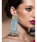 Contemporary Kundan Polki Earrings Studded With Fresh Water Pearls And Crystal Blue Agate Beads