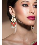 Stunning Gold Enamelled Kundan Polki Earrings In Red Corals And White Baroque Pearls