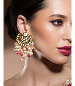 Eccentric Kundan Polki Earrings In Shell Pearls And Vibrant Carved Quartz