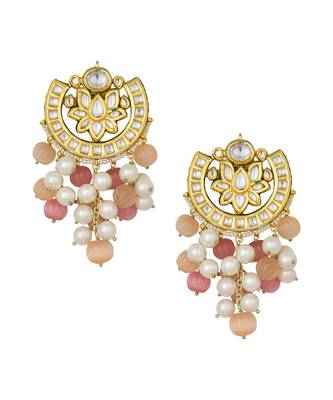 Eccentric Kundan Polki Earrings In Shell Pearls And Vibrant Carved Quartz 2
