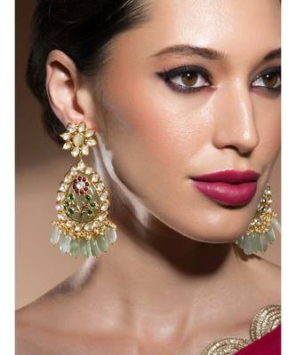 Lush Kundan Polki Earrings In Fluorides And White Shell Pearls With Vibrant Hydro Ruby And Emerald Embellishment 1