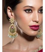 Lush Kundan Polki Earrings In Fluorides And White Shell Pearls With Vibrant Hydro Ruby And Emerald Embellishment
