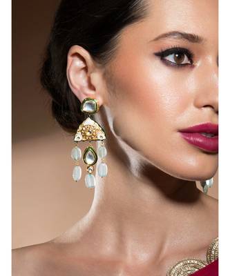 Intricate Kundan Polki Gold Enamelled Earrings In Glazed Jade 1