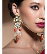 Stunning Kundan Polki Shell Pearl Earrings With Red Coral And Jade Danglers