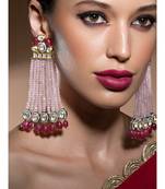 Lush Kundan Polki And Onyx Drop Earrings With Beautiful Soft Pink Agate Bead Danglers