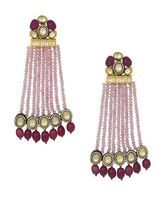 Lush Kundan Polki And Onyx Drop Earrings With Beautiful Soft Pink Agate Bead Danglers 2